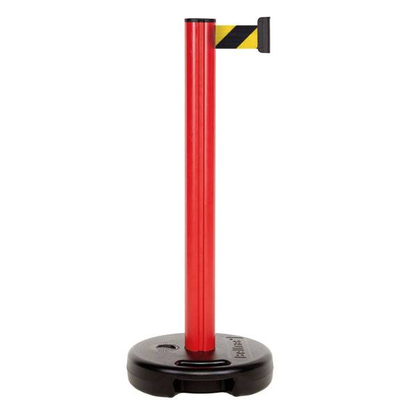 Absperrpfosten Outdoor, Pfosten: rot, Gurt: schwarz/gelb, Höhe Pfosten: 97 cm