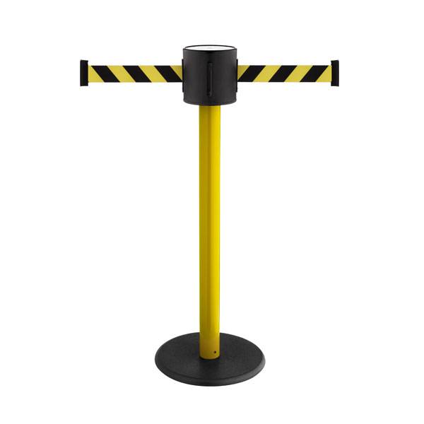 Absperrpfosten gelb, 1 m, 2 ausziehbare Gurtbänder, 2 x 4 m, schwarz/gelb