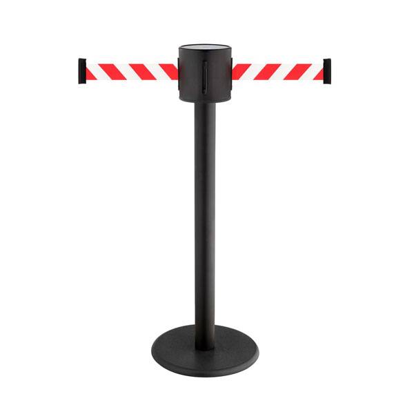 Absperrpfosten schwarz, 1 m, 2 ausziehbare Gurtbänder, 2 x 4 m, rot/weiß