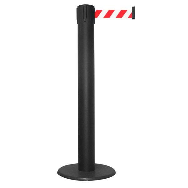 Absperrpfosten Metall pulverbesch., 1 m, ausziehbarem Gurtband, 9 m Version: 01 - rot/weiß schraffiert