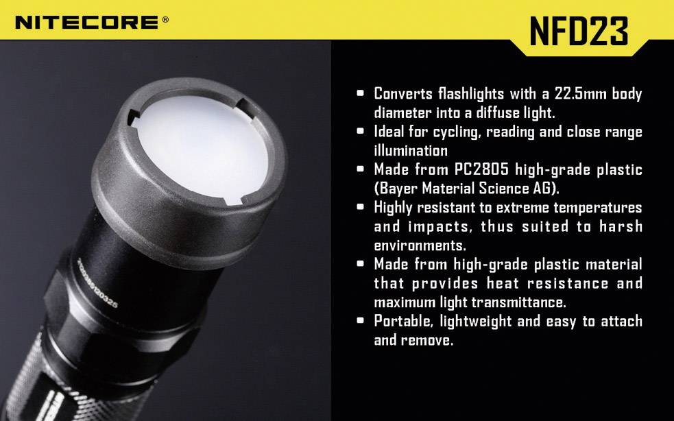 NiteCore NITNFD23 Diffusor MT1A, MT2A, MT1C und Taschenlampen mit einen Ø 23mm