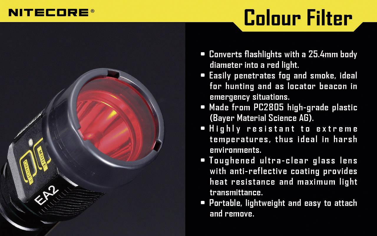 NiteCore NITNFB25 Farbfilter EC1, EC2, EA1, EA2, MT2C, P12, SRT3, SRT5 und Taschenlampen mit einen Ø 25mm Blau