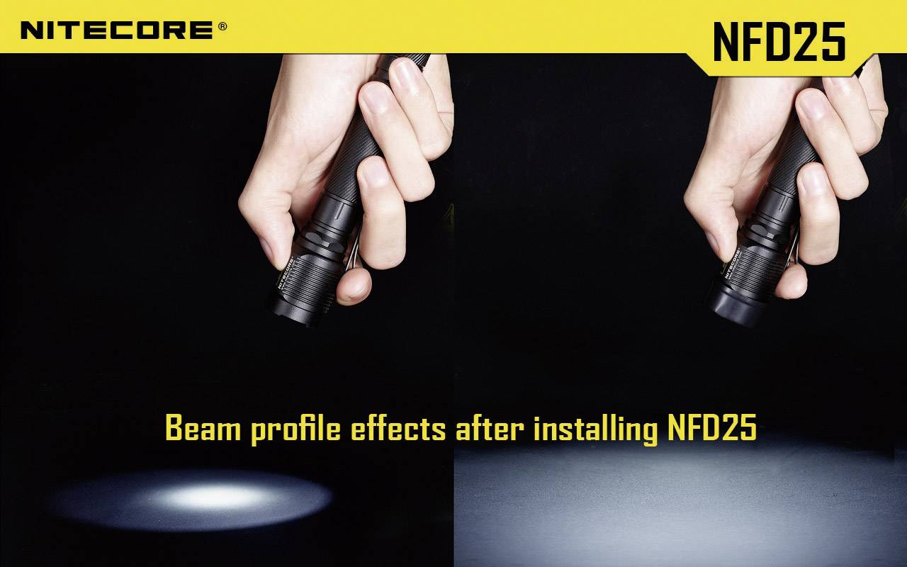 NiteCore NITNFD25 Diffusor EC1, EC2, EA1, EA2, MT2C, P12, SRT3, SRT5 und Taschenlampen mit einen Ø 25mm