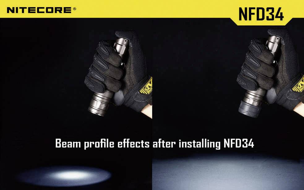 NiteCore NITNFD34 Diffusor MT25, MT26, SRT6 und Taschenlampen mit einen Ø 33 - 36mm