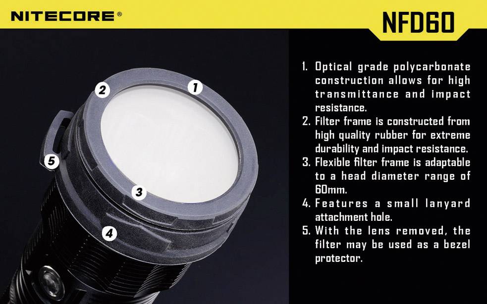NiteCore NITNFD60 Diffusor MH40, TM11, TM15, EA8 und Taschenlampen mit einen Ø 59 - 62mm