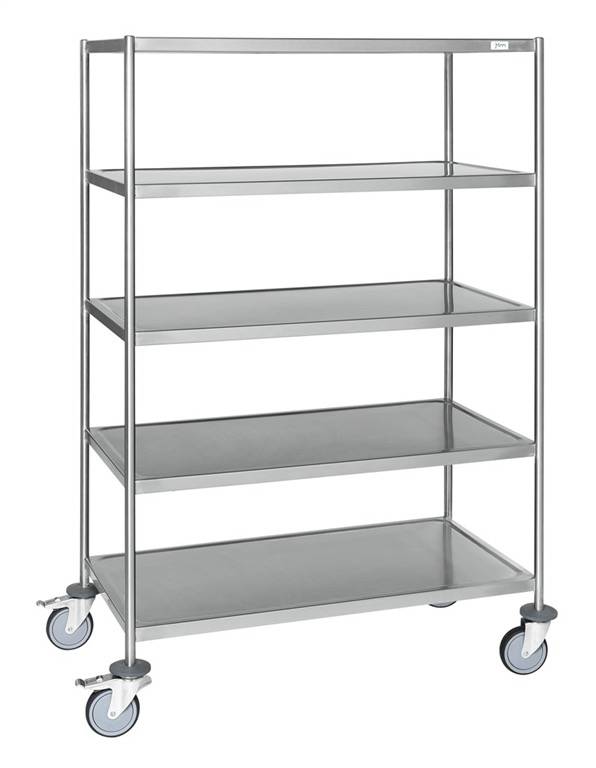 Kongamek Edelstahl-Etagenwagen 200 kg, 5 Etagen, 1075 x 575 x 1650 mm L/B/H Tischwagen Rollwagen