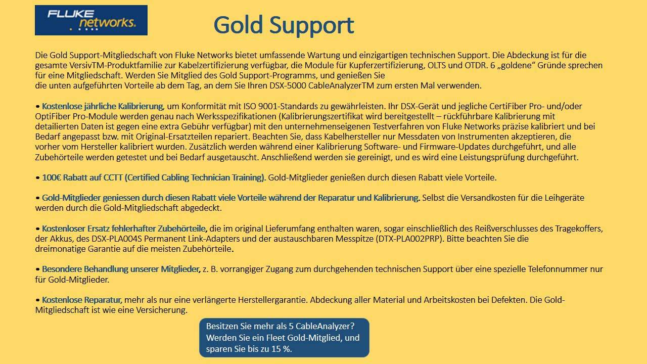 Fluke Networks Gold Support Vertrag GLD3-CFP-MM-A