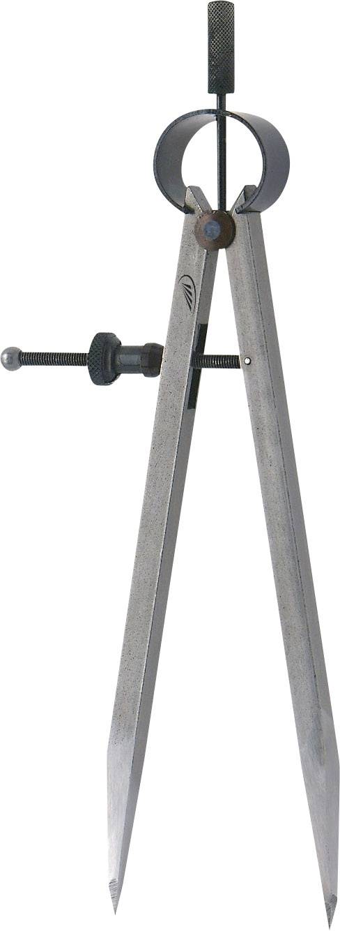 Ein Metallzirkel mit zwei langen Schenkeln und einer Schraube zur Feineinstellung, typischerweise für das Zeichnen von Kreisen verwendet.