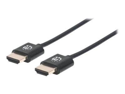 Manhattan HDMI Anschlusskabel HDMI-A Stecker, HDMI-A Stecker 1.00 m Schwarz 394352 4K UHD, Folienschirm, Geflechtschirm, Rund, UL-zertifiziert