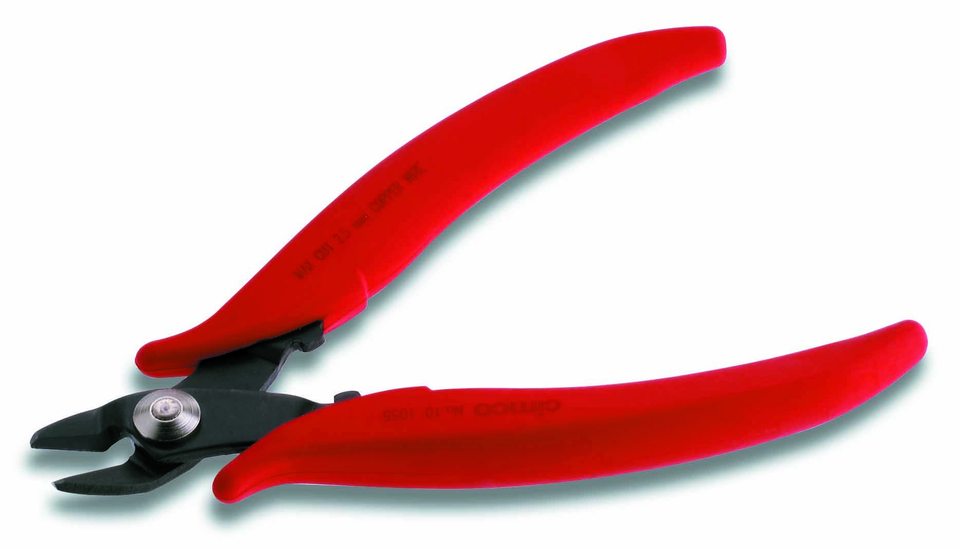 Rote Seitenschneider mit schwarzen Klingen, geeignet zum Durchtrennen von Draht oder dünnem Metall. Ideal für präzise Schneidarbeiten.