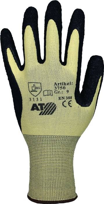 Handschuhe Gr.9 gelb/schwarz EN 388 PSA II Nyl.m.Naturlatex ASATEX