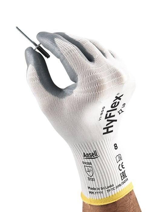 Handschuhe HyFlex 11-800 Gr.7 weiß/grau EN 388 PSA II Nyl.m.Nitrilschaum ANSELL