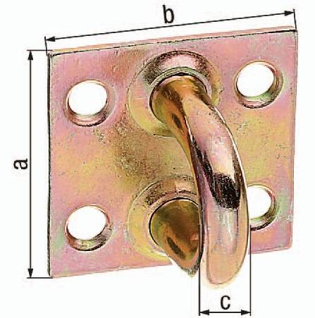 Öse auf Platte Bügelb. 27,5mm Bügelh. 27mm Bügel-D.7mm STA galv. gelb verz. GAH