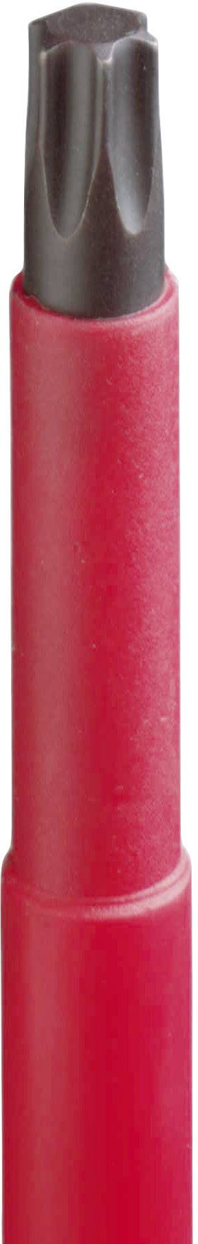 Ein roter Filzstift mit schwarzer Kappe, vertikal ausgerichtet.