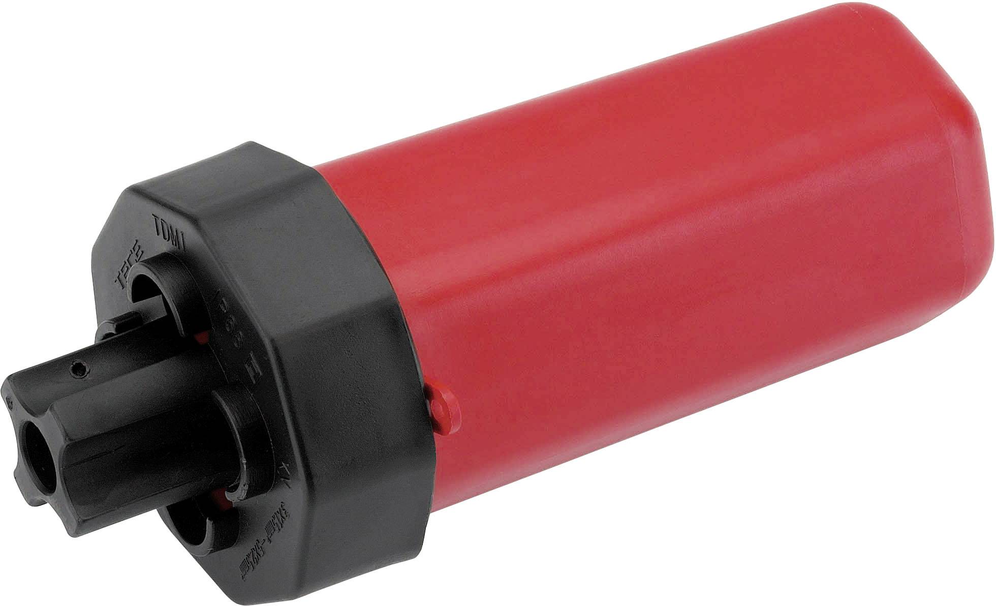 Roter, zylinderförmiger Schraubendreheraufsatz mit schwarzem Kopf, geeignet für handwerkliche Arbeiten.