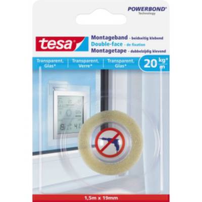 tesa GLASS 77740-00000-00 Montageband tesa® Powerbond Transparent (L x B) 1.5 m x 19 mm 1 St.