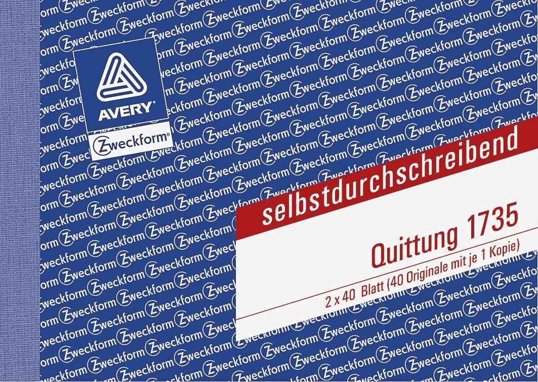 Avery-Zweckform 1735 Quittung Formular DIN A6 quer Anzahl der Blätter: 40 Weiß 80 Blatt