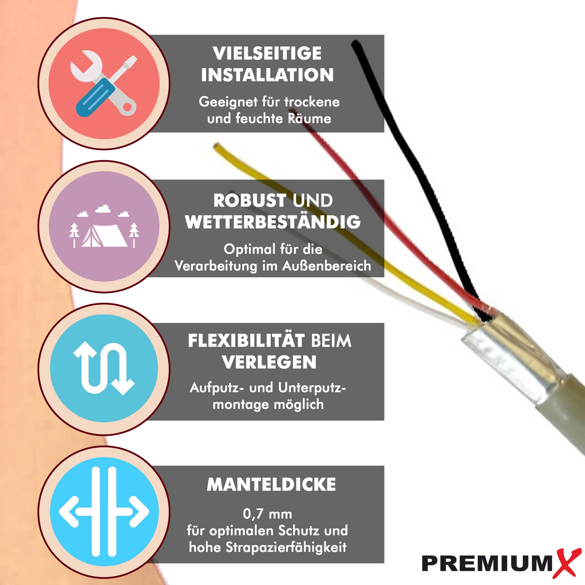 PremiumX 25m Telefonkabel 2x2x0,6mm J-Y(ST)Y Telefonleitung 4-Adern Fernmeldekabel Installationsleitung Verlegekabel