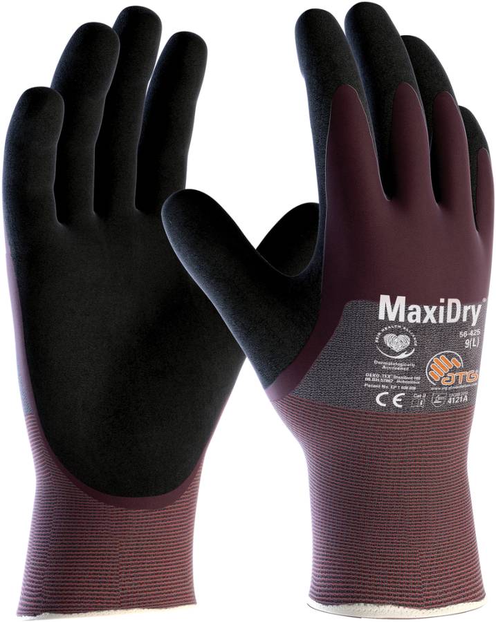 Nylonstrick-Schutzhandschuh "MaxiDry®“ 2372-07 / Größe 07 / Farbe lila/schwarz / Trägermaterial Nylon-Strick / Beschicht