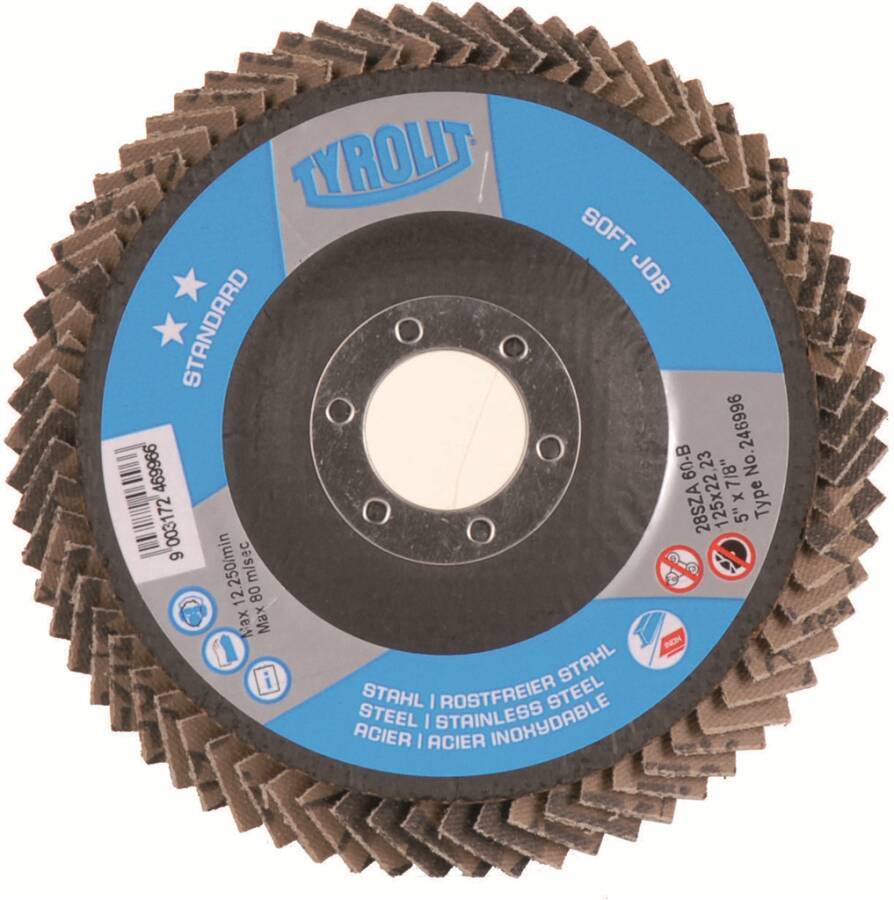 Fächerschleifscheibe Soft-Job Standard gerade 247001 Ø 125 mm Körnung 120 Bohrung 22,23 mm Drehzahl max. 12.250 U/min