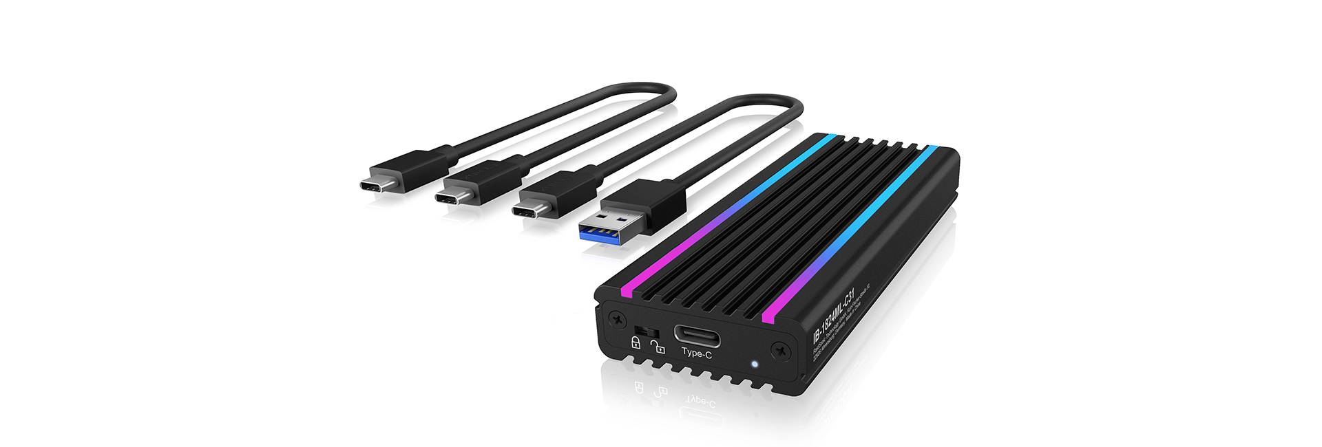 USB Type-C™ Gehäuse für M.2 NVMe SSD mit RGB Beleuchtung