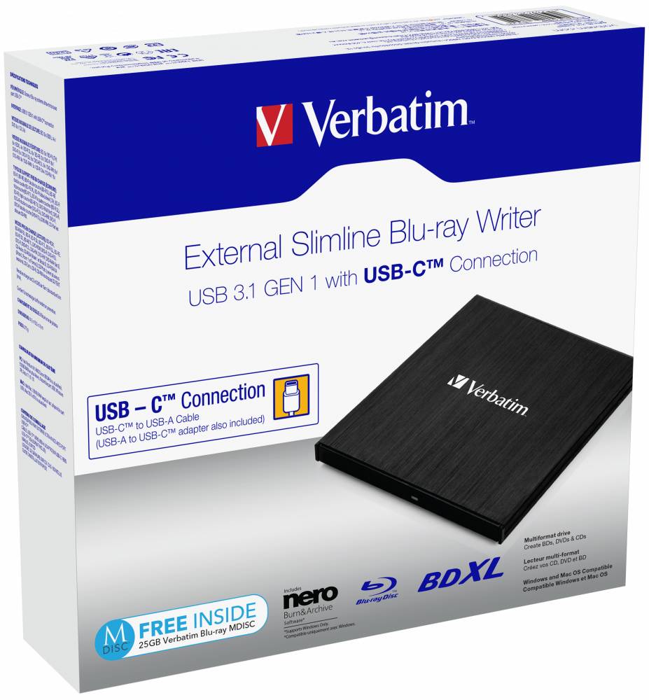Verbatim External Slimline Blu-ray Brenner Extern Retail Schwarz