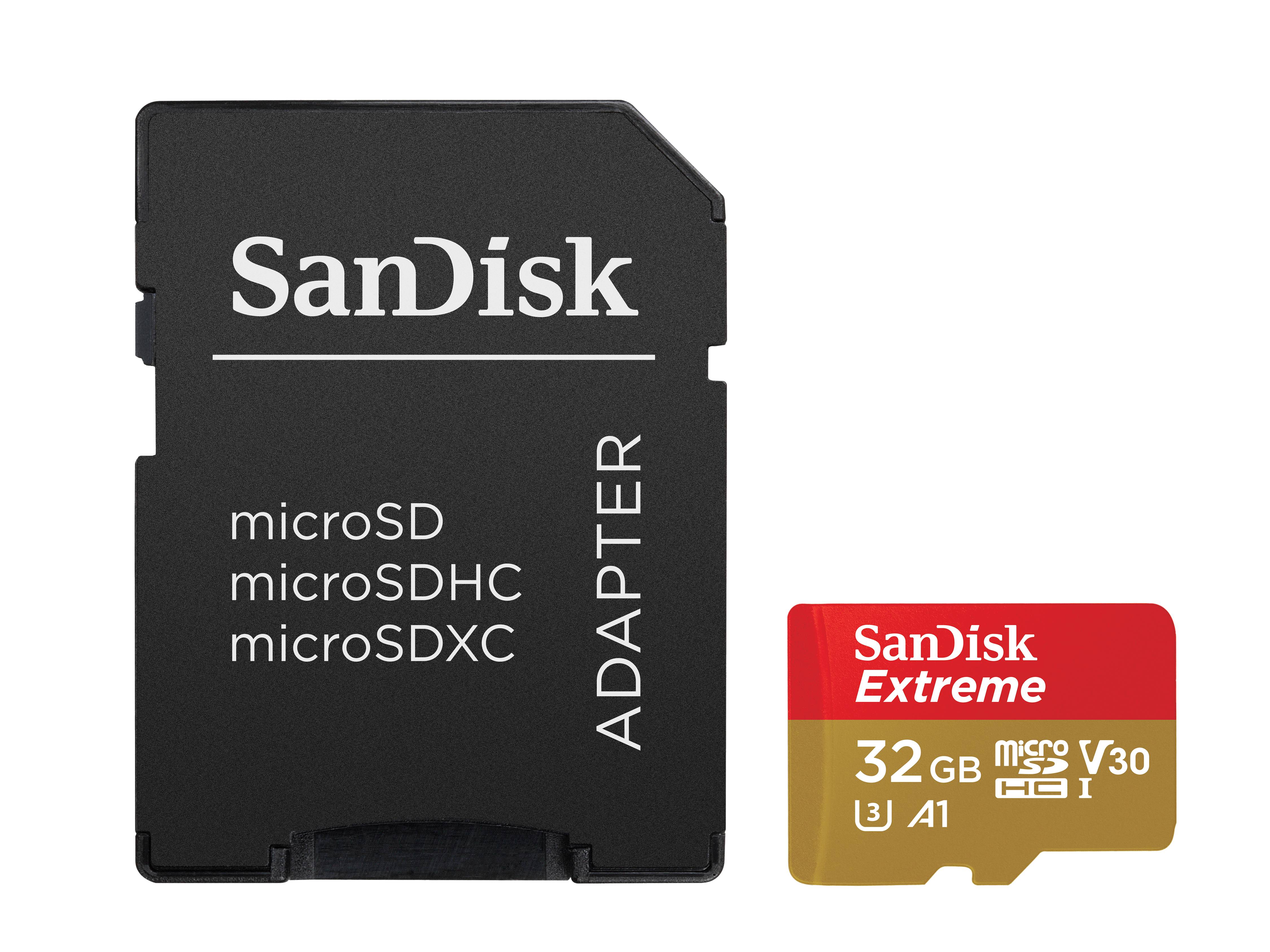 SanDisk Extreme® Action Cam microSDHC-Karte 32 GB Class 10, UHS-I, UHS-Class 3, v30 Video Speed Class inkl. SD-Adapter, A1-Leistungsstandard