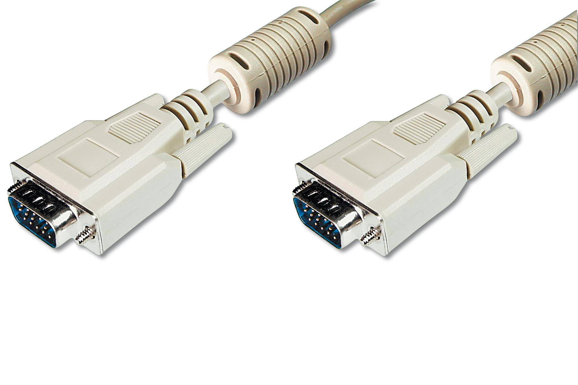 Digitus VGA Anschlusskabel VGA 15pol. Stecker, VGA 15pol. Stecker 5.00 m Grau AK-310103-050-E schraubbar, mit Ferritkern VGA-Kabel