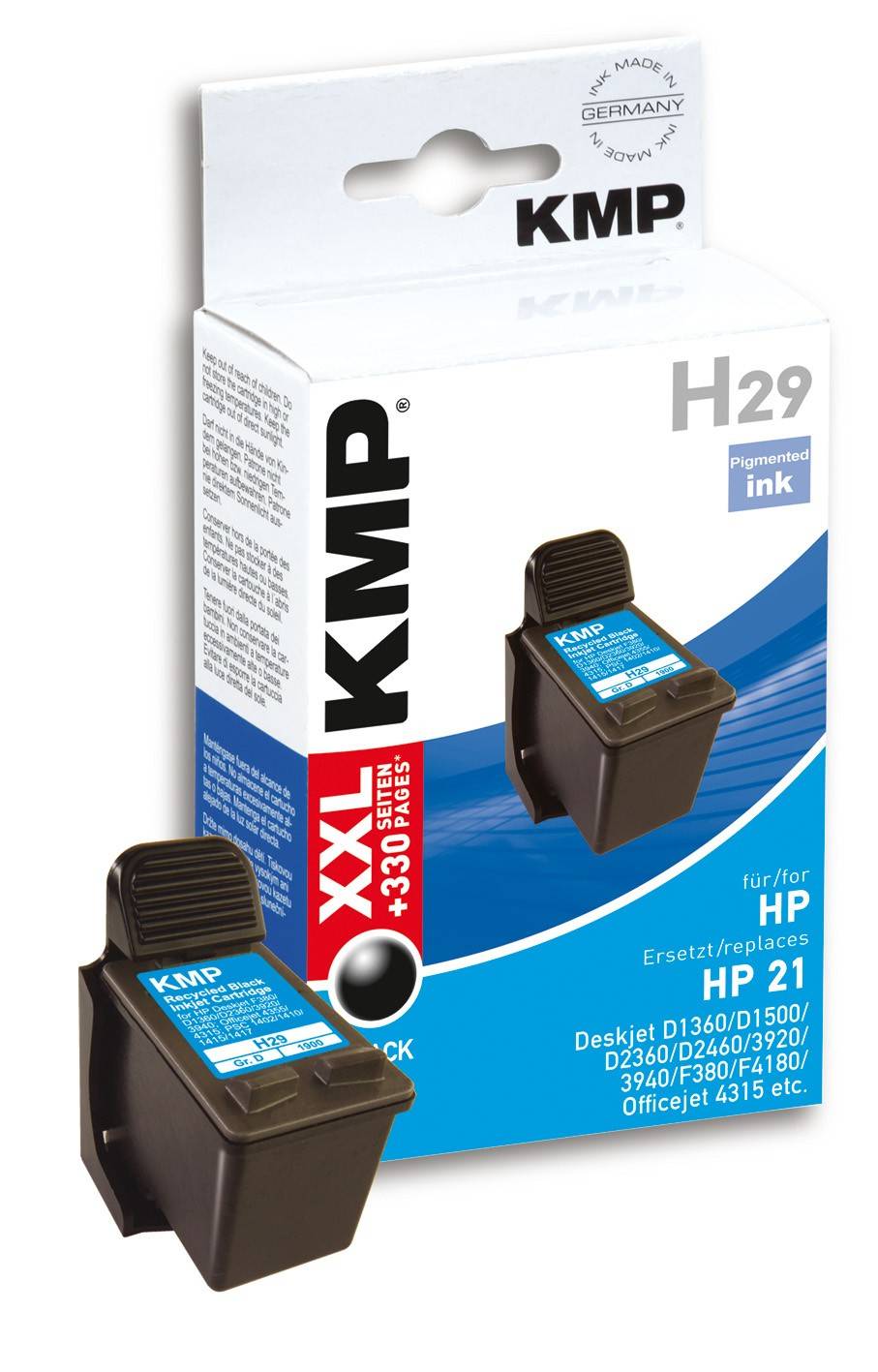 KMP H29 - 16 ml - Hohe Ergiebigkeit - Schwarz - kompatibel - Tintenpatrone (Alternative zu: HP 21XL, HP C9351CE)