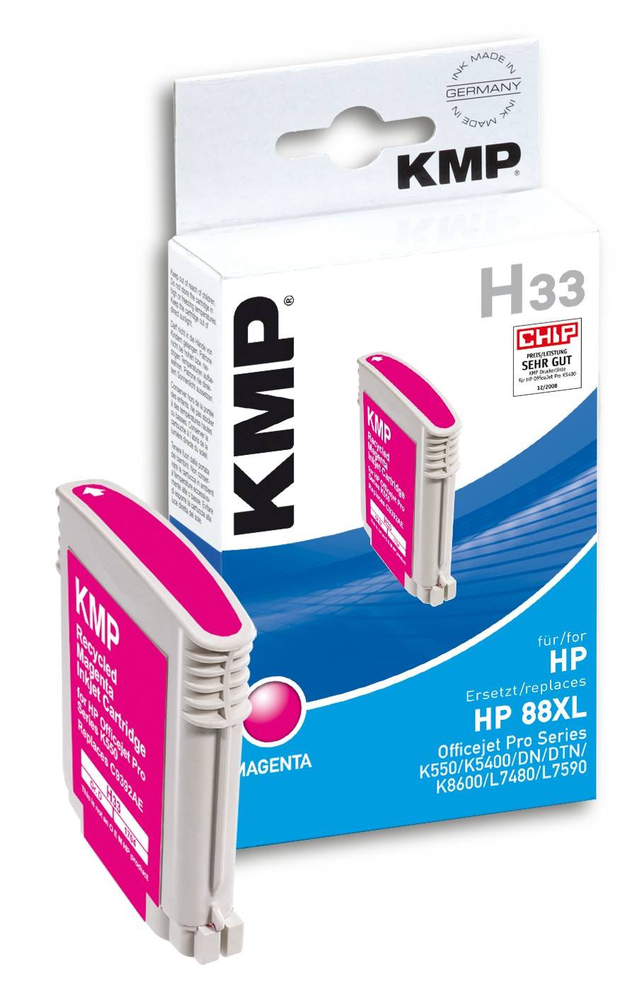 KMP Patrone HP C9392AE Nr.88Xl magenta 1980 S. H33 refilled
