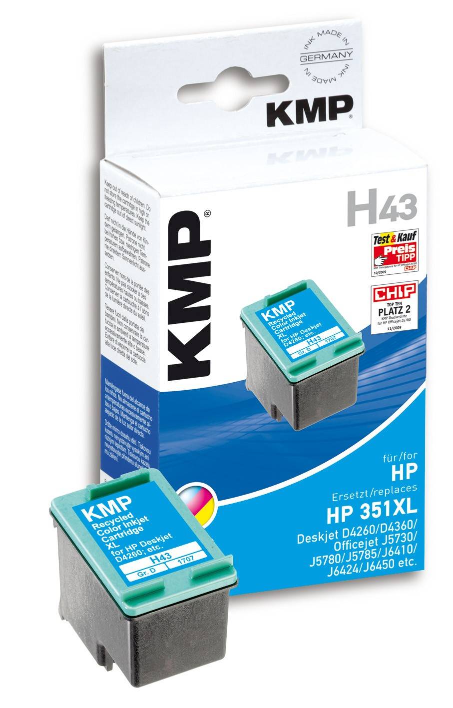 KMP H43 - 21 ml - Farbe (Cyan, Magenta, Gelb) - kompatibel - Tintenpatrone (Alternative zu: HP 351XL, HP CB338EE)