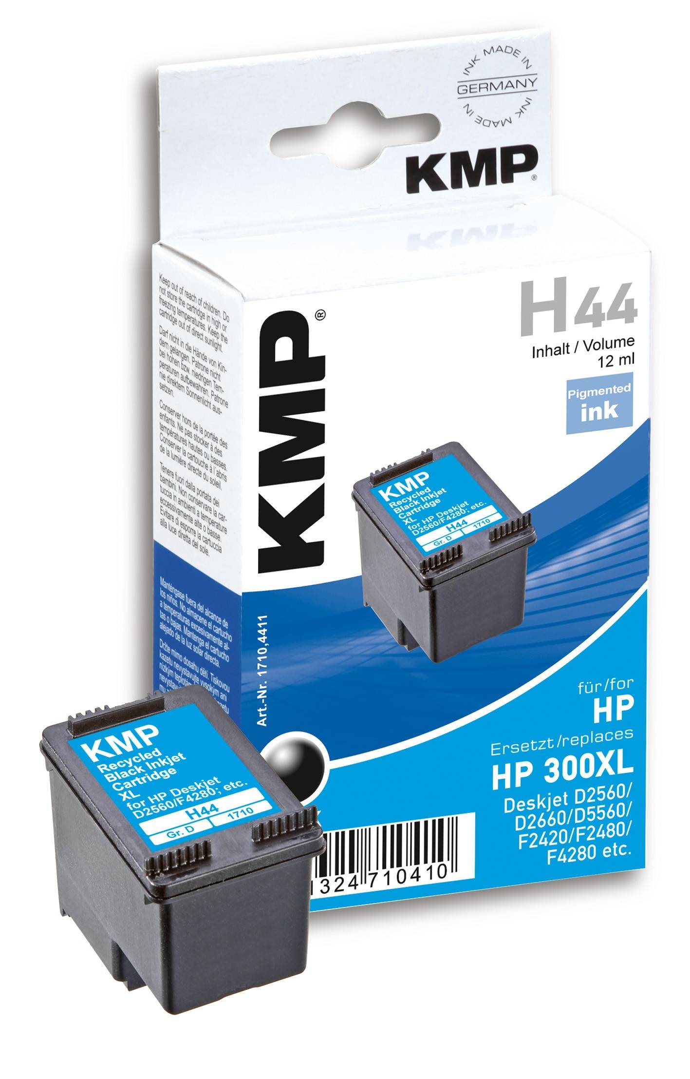 KMP H44 - 12 ml - Schwarz - kompatibel - Tintenpatrone (Alternative zu: HP 300XL, HP CC641EE)
