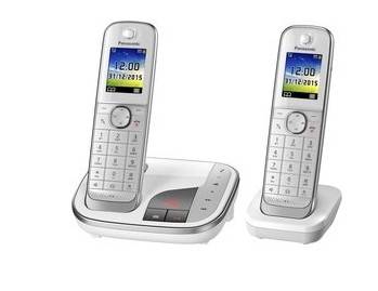 Panasonic KX-TGJ322GW Schnurloses Telefon analog Anrufbeantworter, Freisprechen, Headsetanschluss Weiß
