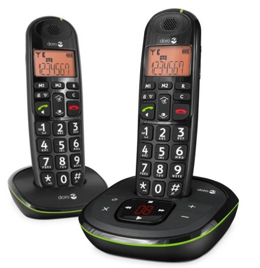 doro PhoneEasy 105wr Duo Schnurloses Seniorentelefon Optische Anrufsignalisierung, Anrufbeantworter Beleuchtetes Display Schwarz
