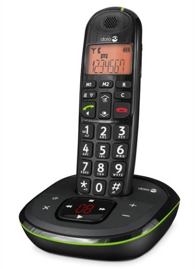 doro PhoneEasy 105wr Schnurloses Seniorentelefon Optische Anrufsignalisierung, Anrufbeantworter Beleuchtetes Display Schwarz