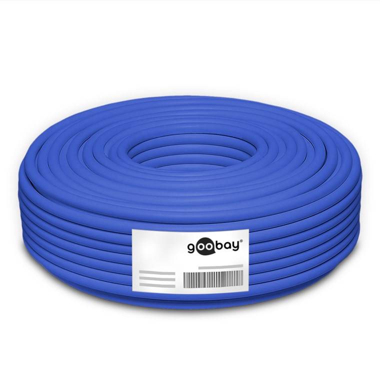 Goobay 91893 CAT 7A+ Netzwerkkabel S/FTP PiMF / Kupfer / 1200 MHz LAN Ethernet Kabel halogenfrei / AWG22/1 / Blau / 100m