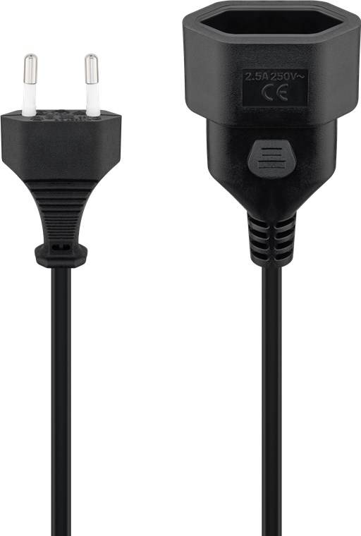 Goobay 50508 Euro Netzkabel Verlängerung 2 polig Stromkabel Eurostecker Typ C Eurokabel Verlängerungskabel Schwarz 3m