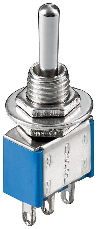 Goobay 10022 Mini Kippschalter 250 V/AC 3 A, Gehäuse blau, Schalter 1x EIN/AUS/EIN rastend 3 Pin Lötösen Modellbau & DIY