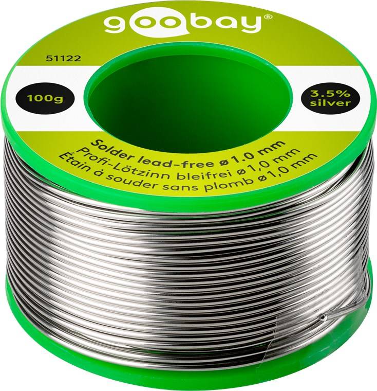 Goobay 51122 Lötzinn bleifrei ø 1,0 mm Lötdraht Flussmittel / 3,5 % Silber / 217 °C Schmelzpunkt bleifreies Löten 100g