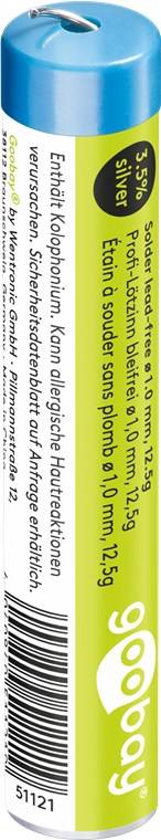 Goobay 51121 Lötzinn bleifrei ø 1 mm Lötdraht Flussmittel / 3,5 % Silber / 217 °C Schmelzpunkt bleifreies Löten 12,5 g