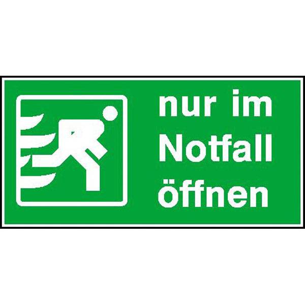 nur im Notfall öffnen, Rettungs-Kombischild selbstkl. Folie, Größe 14,80x7,40cm
