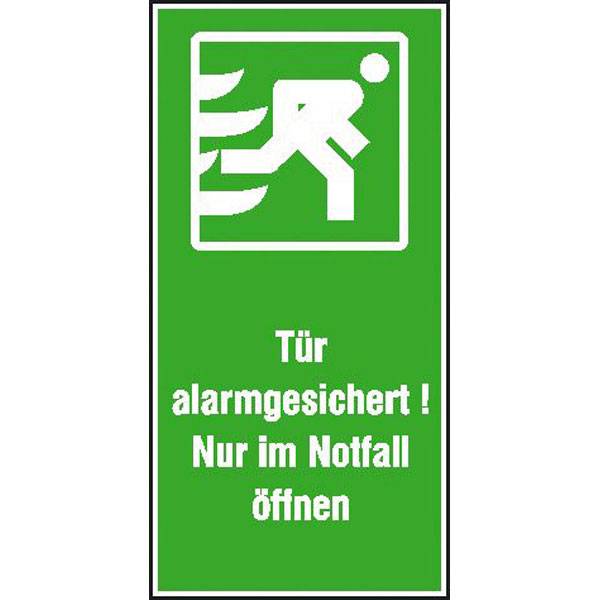 Tür alarmgesichert!Nur im Notfall öffnen Rettungs-Kombischild,Folie7,40x14,80cm