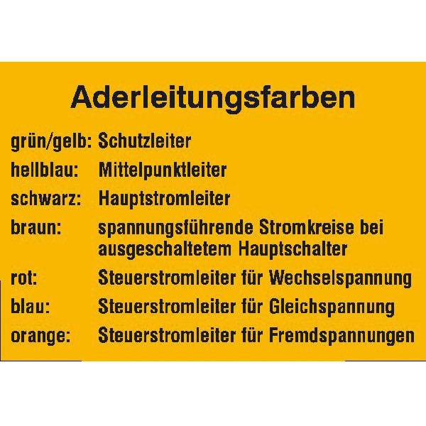 Aderleitungsfarben? Hinweisschild, selbstkl. Folie , Größe 10,50x7,40cm