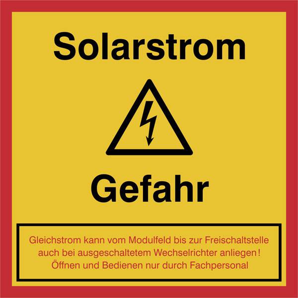 Achtung Solarstrom, Gefahr , Folie, 12,5 x 12,5 cm