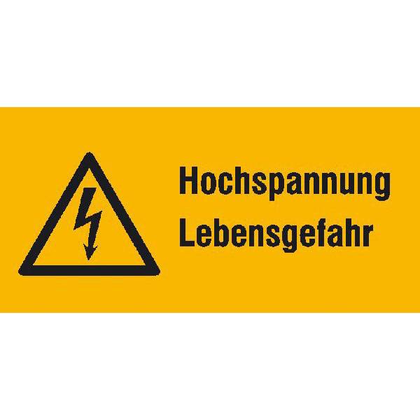 Hochspannung Lebensgefahr Warnschild, selbstkl. Folie ,13,10x6,50cm DIN EN ISO 7010 W012
