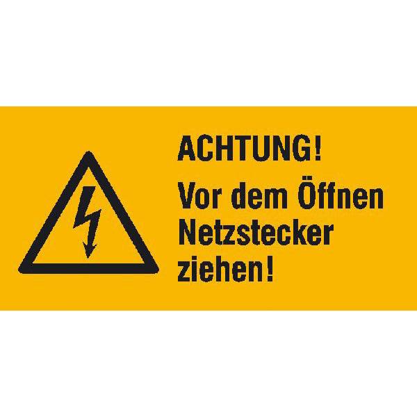 Vor dem Öffnen Netzstecker ziehen Warnschild, selbstkl. Folie ,13,10x6,50cm DIN EN ISO 7010 W012