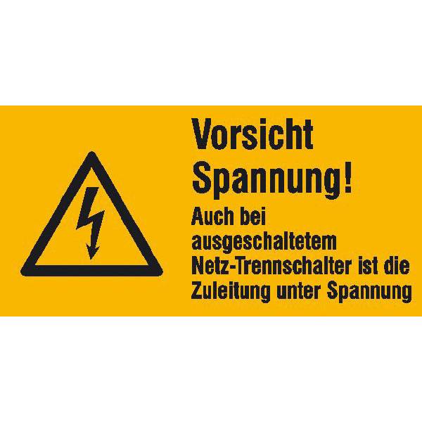 Vorsicht Spannung! Auch bei ausgesch.. Warnschild auf Bogen 5,2x2,6cm DIN EN ISO 7010 W012