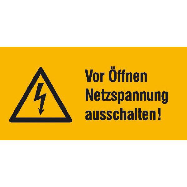 Vor Öffnen Netzspannung aussch Warnschild Bogen, Folienetik, gest ,5,20x2,60cm DIN EN ISO 7010 W012