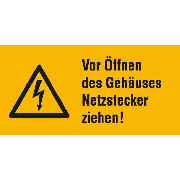 Vor Öffnen des Gehäuses Netzstecker ziehen, Warn-Kombischild, 13,1 x 6,5 cm