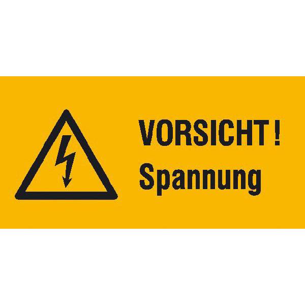 Vorsicht! Spannung, Warn-Kombischild, (BxH): 13,1 x 6,5 cm